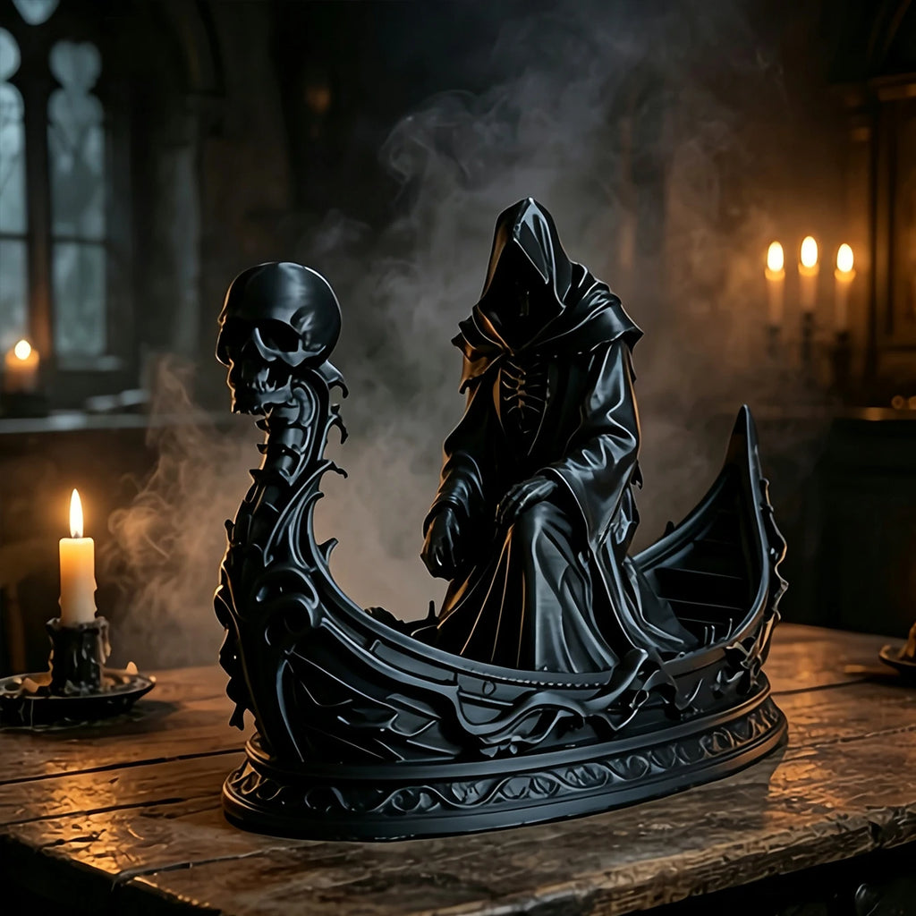 3D‑Printed Charon Ferryman Statue, Black Death Ship Skull Sculpture, Gothic Dark Myth Home Decor, Easter Birthday Souvenir Gift