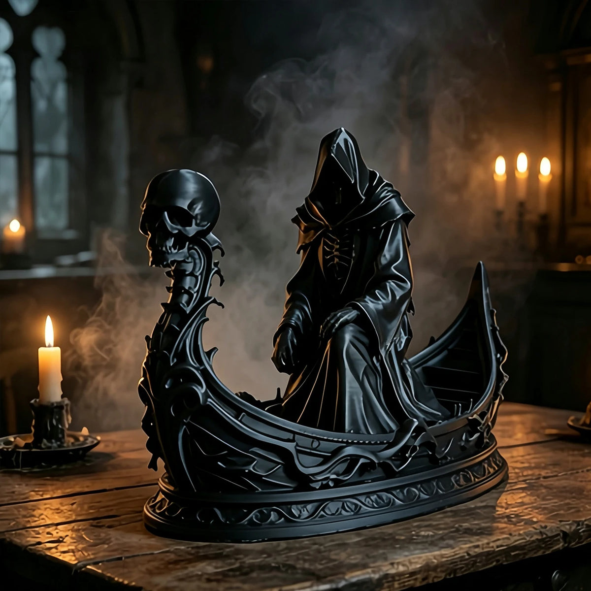 3D‑Printed Charon Ferryman Statue, Black Death Ship Skull Sculpture, Gothic Dark Myth Home Decor, Easter Birthday Souvenir Gift