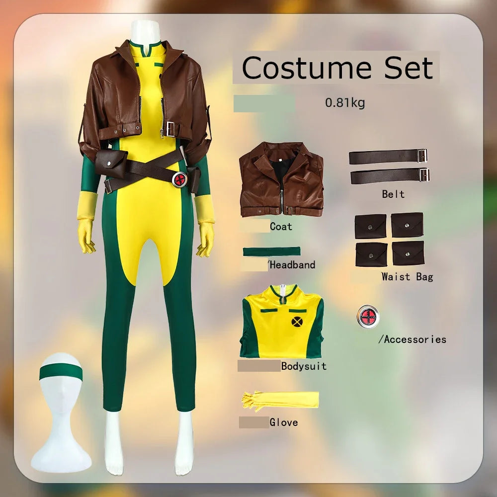 Rogue Cosplay Costume Fantasia X 97 Roleplay Jumpsuit Coat Belt Outfits Halloween Carnival Party Clothing