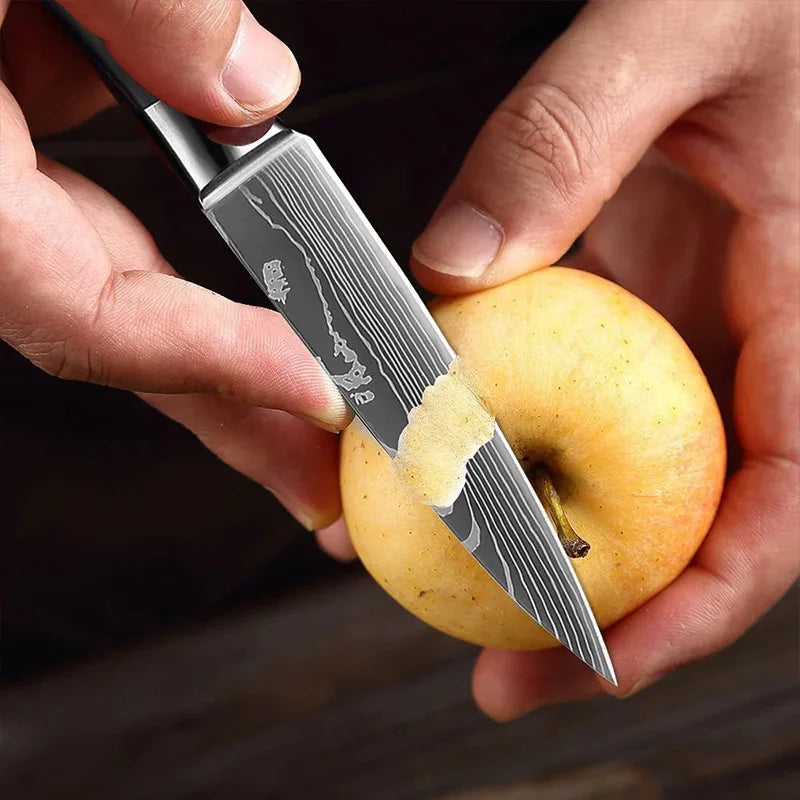 Japanese Laser Damascus Chef Knives Set Cleaver Santoku Boning Knife Multi-purpose Fruit Bread Meat Slicing BBQ Kitchen Cutlery