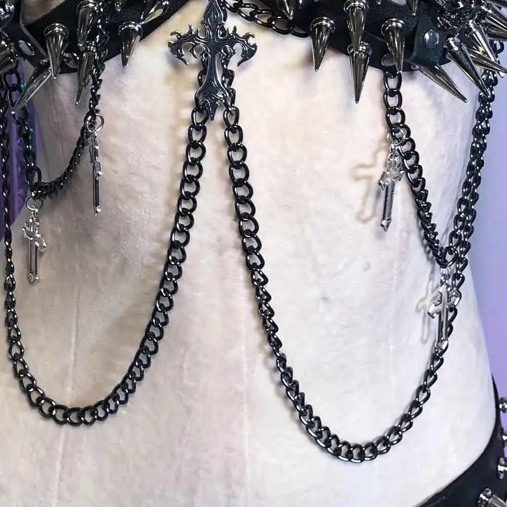 Gothic Emo Punk Women's Top Alternative Grunge PU Leather Tank Y2K ALT Harnesses 90s Style with Spikes Design Gothic Clothes