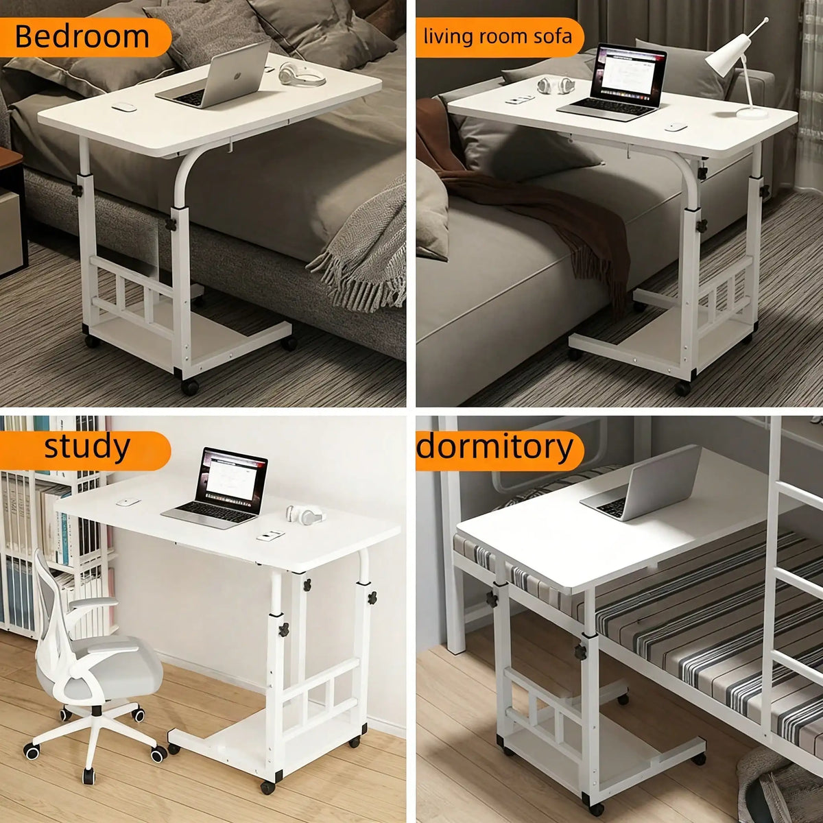 Kocoile Height-Adjustable Mobile Desk, Portable Laptop Desk With Locking Wheels, Bedside Computer Workstation With A Carbon Fiber Surface