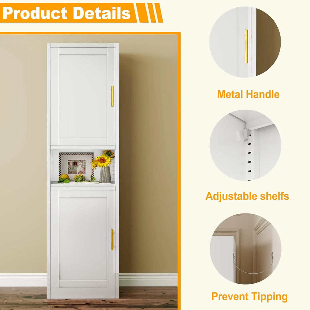Tall Narrow Storage Cabinet 66.93' H Tall Bathroom Cabinet Metal Pantry Cabinets, 4 Adjustable Shelves for Kitchen, Home Office,