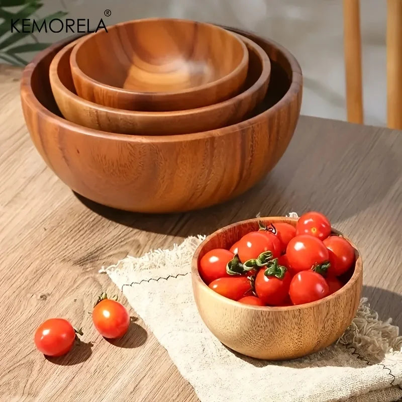 1PCS Acacia Wooden Salad Bowl Kids Anti-scalding Wooden Bowl Suitable for Fruit Vegetable Ice Cream Decoration