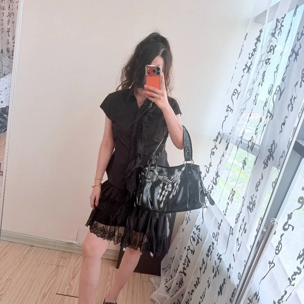 Vintage Subculture Punk Women's Bag Goth Spice Girl Large Capacity Locomotive Bag Single Shoulder Tote Bag