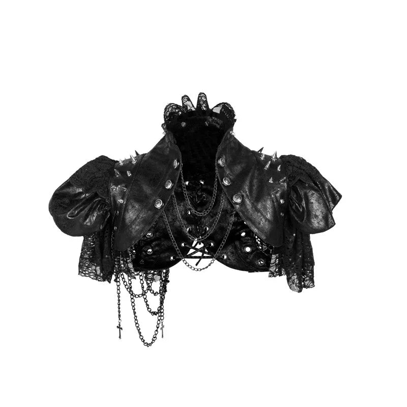 Red Leather & Black Lace Rivets Chains y2k Vintage Jacket Steampunk Costume Women Gothic Clothing Rock Rave Coat Cool Streetwear