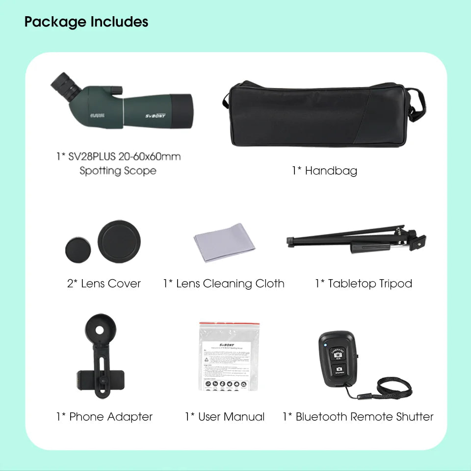 Svbony SV28plus 50/60/70mm Spotting Scope Powerful Zoom Telescope Long Range PORRO Prism Suit Archery Target Shooting Camping