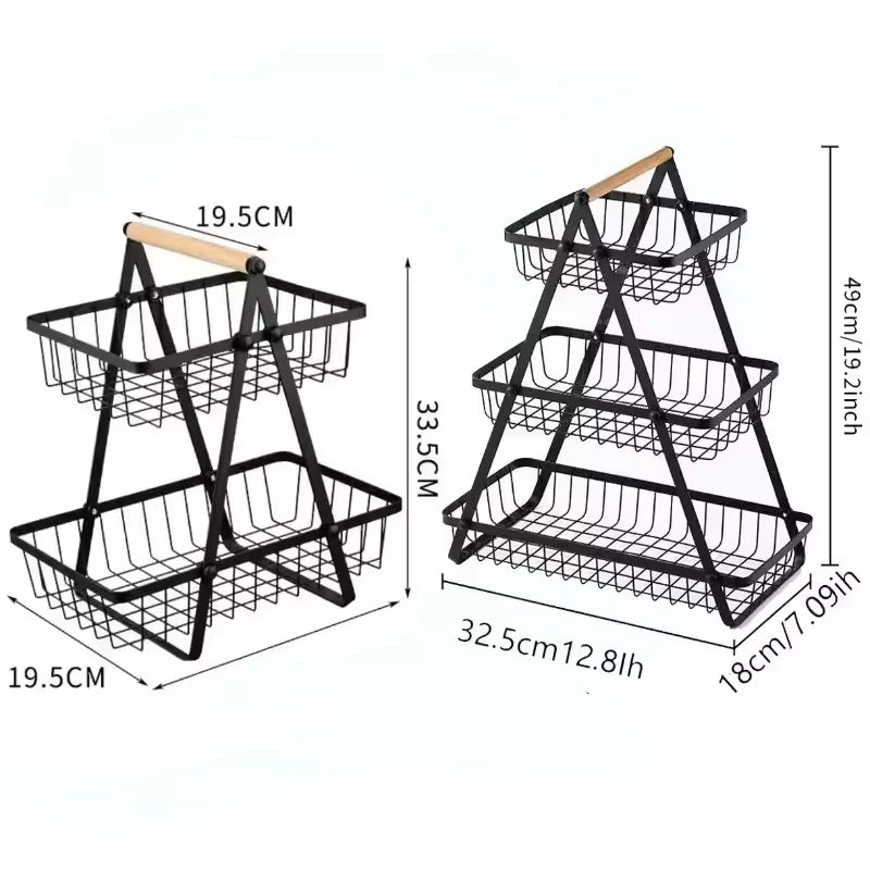 New 2 3 Tiers Countertop Fruit Basket Portable Iron Art Kitchen Organizer for Fruits Bread Snacks Storage Rack