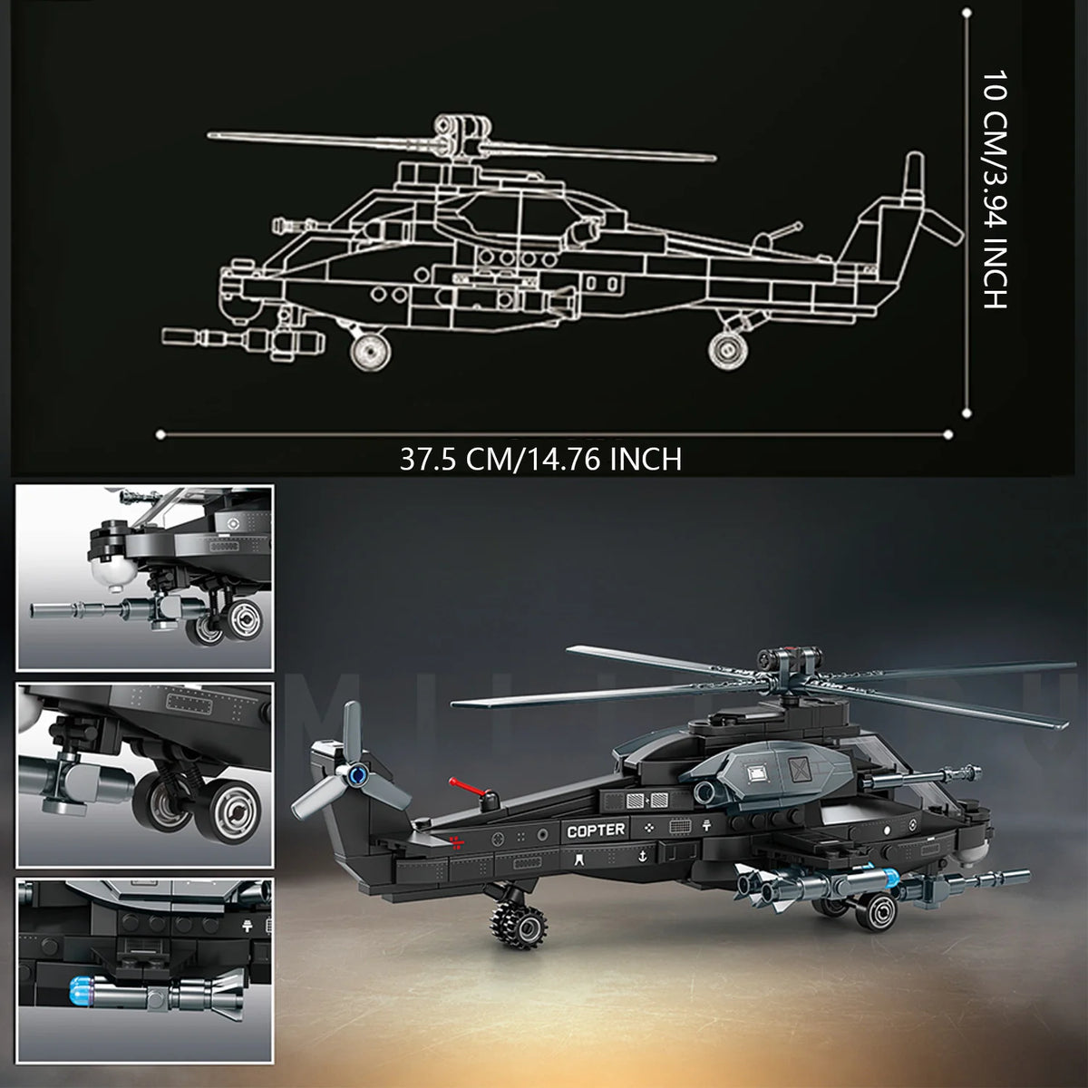 Building Blocks Set, Helicopter & Armored Vehicle Model Kit, DIY Vehicle Construction Toy, Helicopter Toy, Car Toy