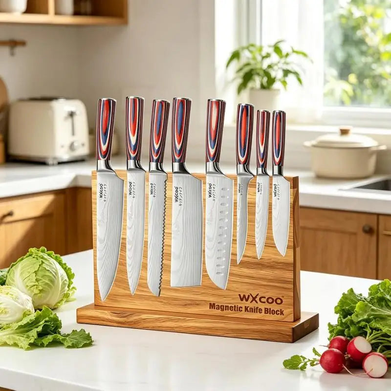 Home Kitchen Double-sided Wooden Magnetic Knife Block No Drilling Storage Organizer High Quality Kitchen Accessories