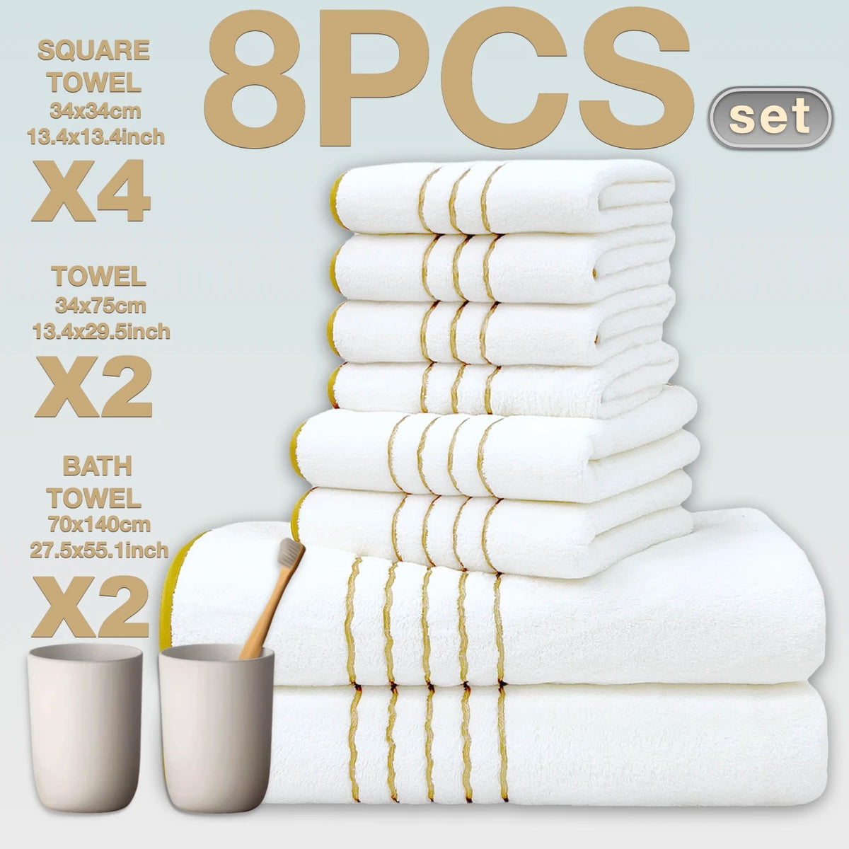 8-Piece Premium Bath Towel Set - Hotel Collection with Plush, Absorbent & Fast-Drying Towels, Bathroom Essentials for Luxury Hom