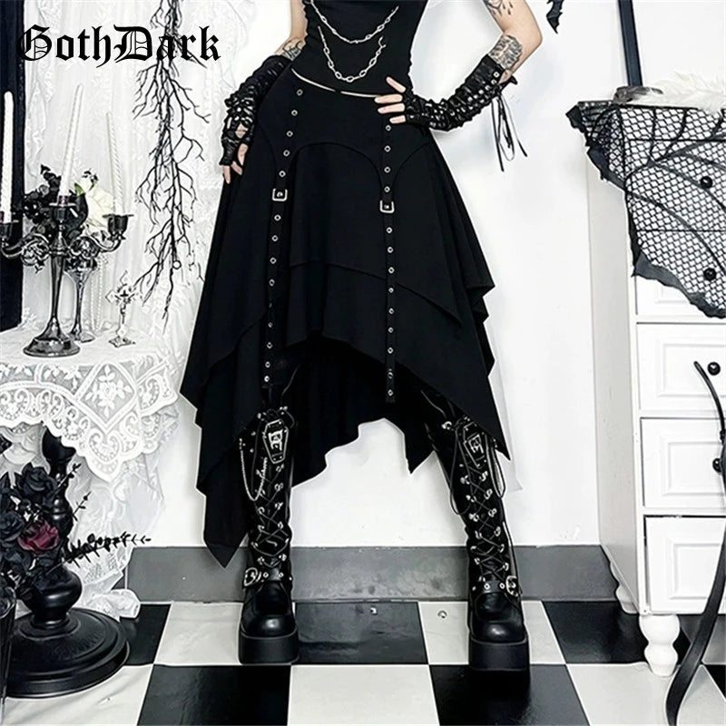 Goth Dark Punk Fashion Multi Layer Bottoms Mall Gothic Irregular Hem Skirts Y2K Grunge Corn Blet Design Skirt Women Streetwear