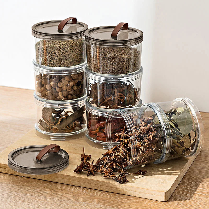 Kitchen 1/2/3 Layers Seasoning Jar Spices Storage Box Clear PP Material Sealed Food Container with Lid Cabinet Organizer