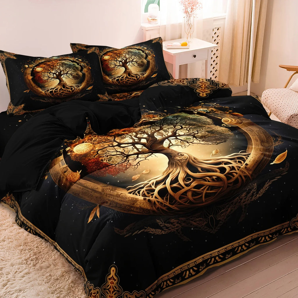 3pcs Set Universe Tree of Life Mystical High Definition Print Duvet Cover Home & Dorm Nordic Style Cosmic Tree Texture Bedding ﻿
