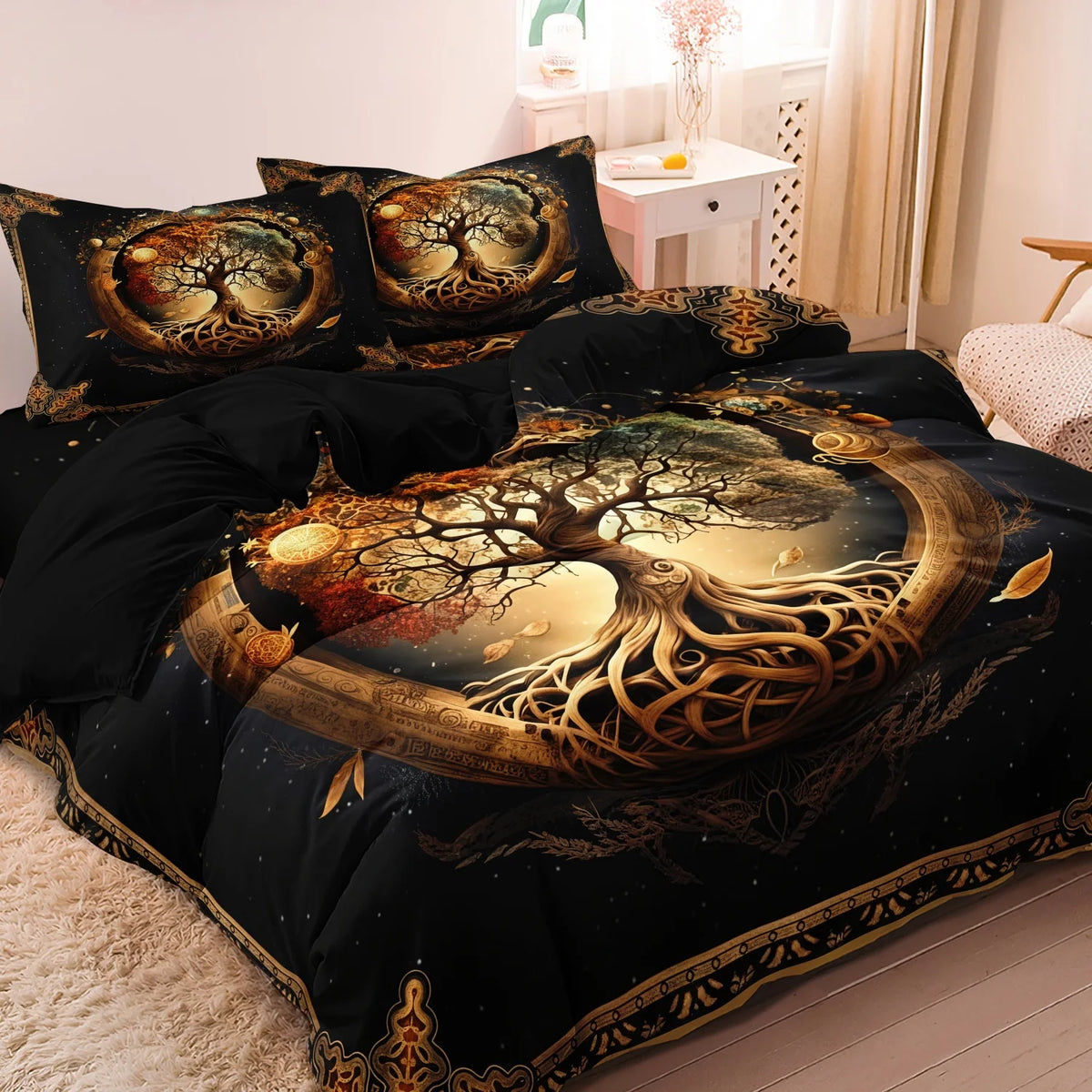 3pcs Set Universe Tree of Life Mystical High Definition Print Duvet Cover Home & Dorm Nordic Style Cosmic Tree Texture Bedding ﻿