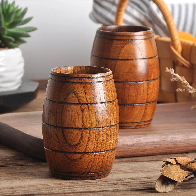 Wooden Big Belly Cup with Handle Handmade Natural Spruce Wood Drinking Beer Tea Coffee Milk Water Japanese Drinkware Kitchen Bar