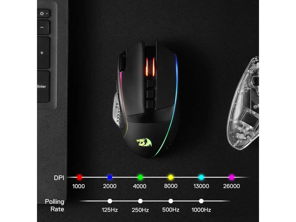 Redragon M991 Wireless Gaming Mouse, 26000 DPI 3-Mode Gamer Mice w/Rapid Fire Key, 9 Macro Buttons, Powerful Capacity and RGB Backlight for PC/Mac/Laptop