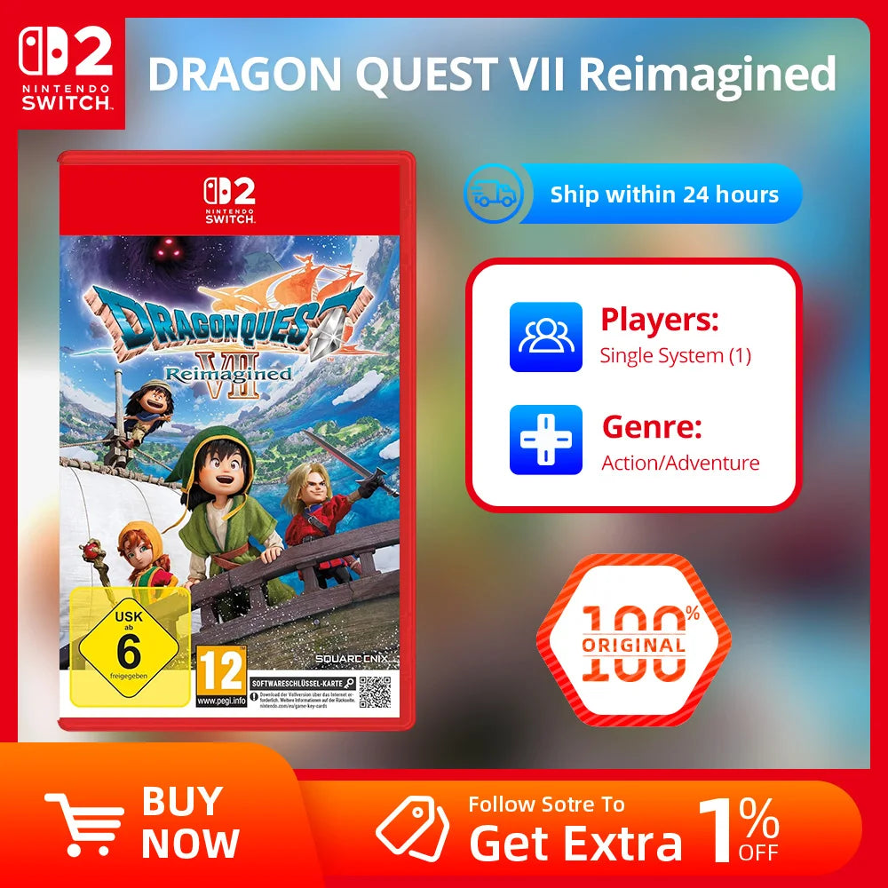 Nintendo Switch Game Deals - DRAGON QUEST 7 VII Reimagined - Original Physical Game Card for NS1/NS2