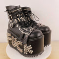 Punk Platform Studded Stage Boots 2025 New Street Rock Lace-Up Wedge Motorcycle Boots Fashion Cool Girl Party Casual Long Boots