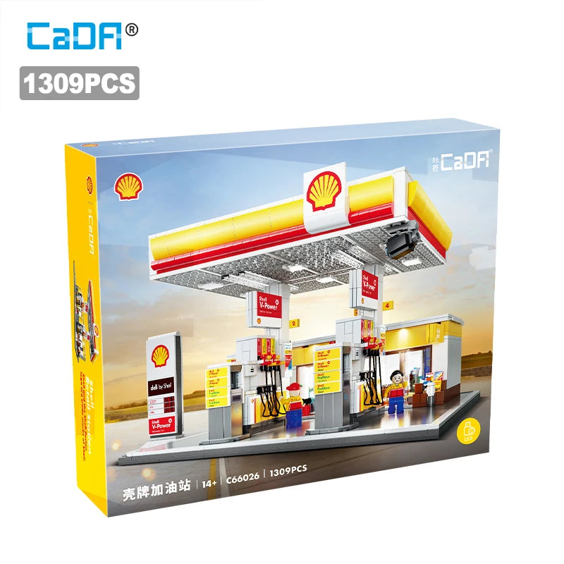 CaDA DIY Shell Retail Station C66026W Car Wash Gas Station Car Building Block USB Lighting Build Bricks Gift Toys For Children