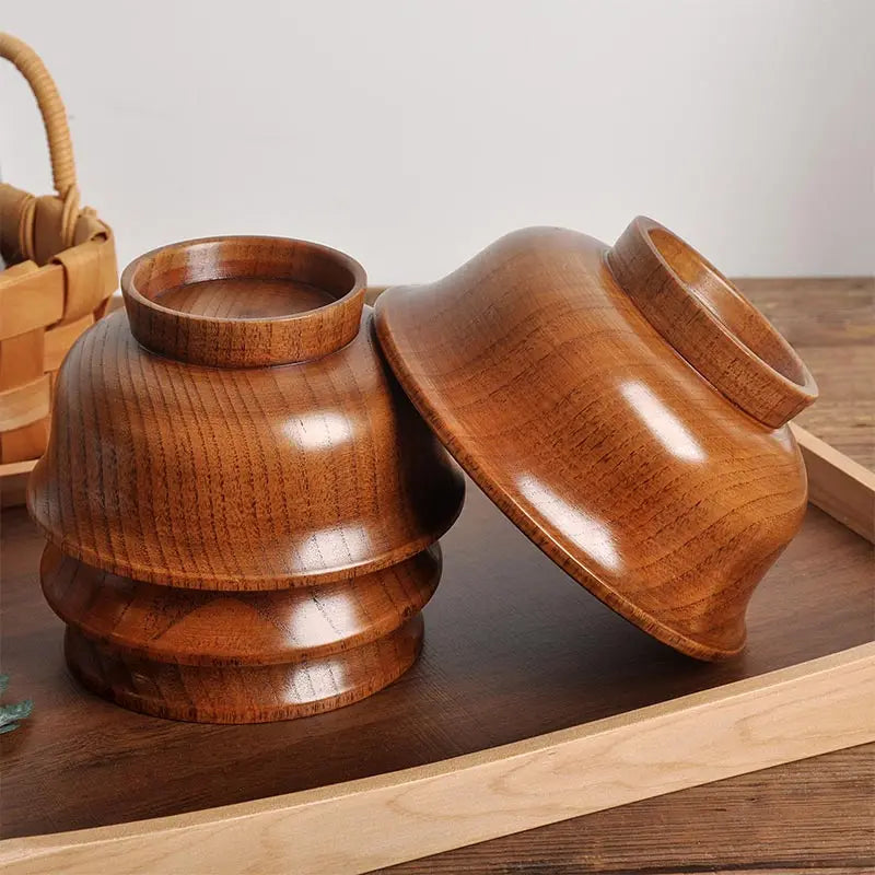 Natural Wood Bowl Sauce Salads Salad Ramen Bowl,Anti Edge High Foot Milk Tea Wooden Bowl Restaurant Creative Anti Scald Bowl