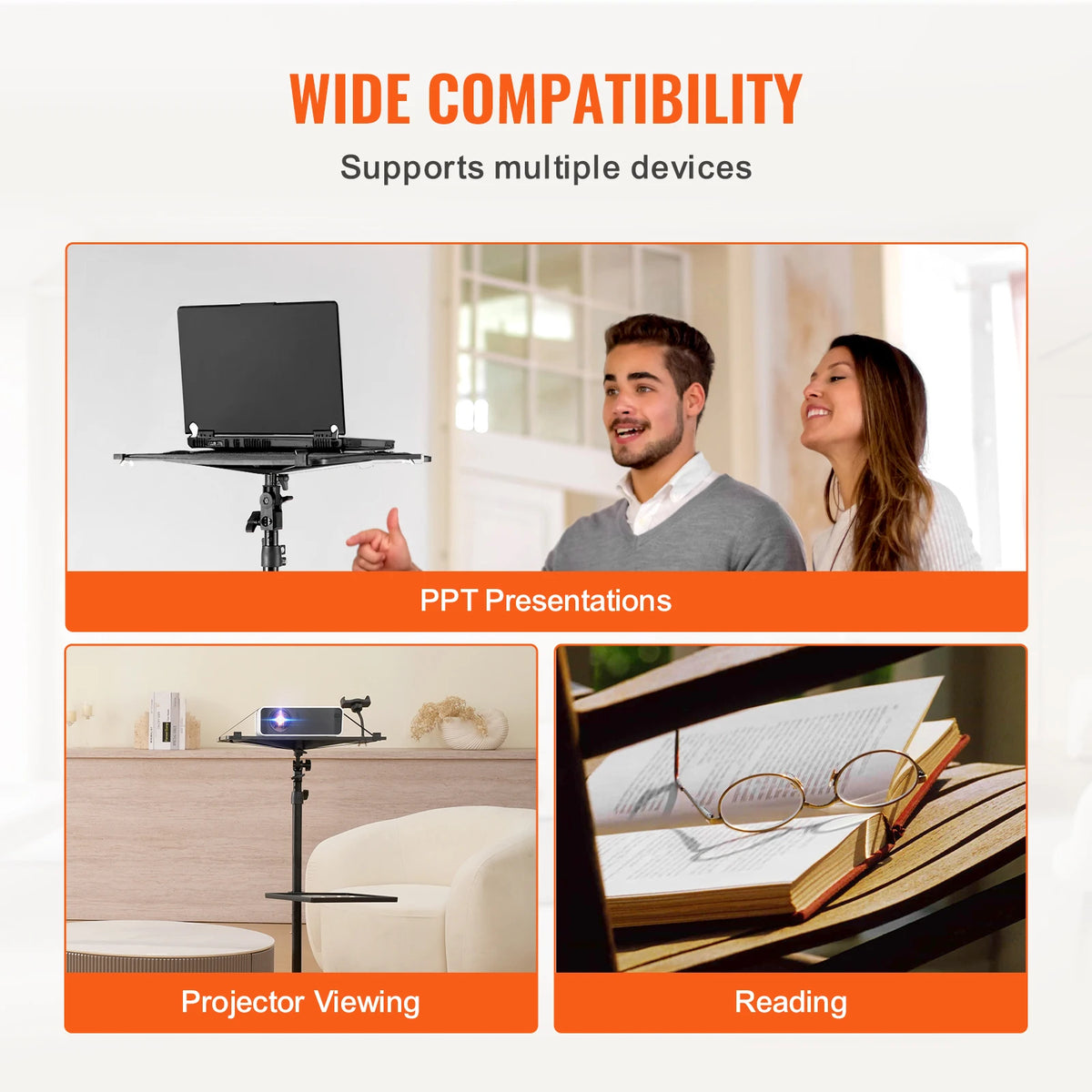 SucceBuy Portable Projector Tripod Stand Adjustable Height w/ Tray & Gooseneck Phone Holder for Outdoor Movies Home Office Stage