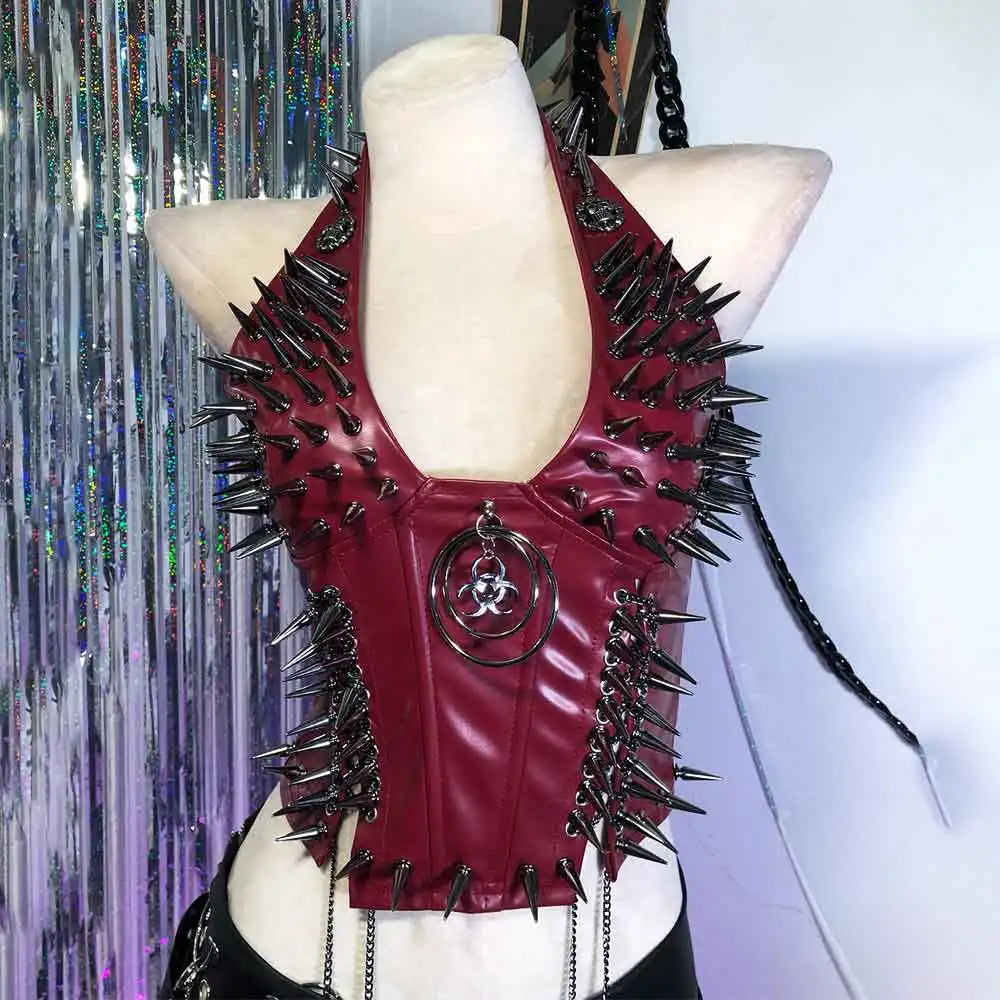 Red Goth Top Y2K Women's Tanks Emo Clothing Gothic Boho Tops with Spikes Punk Rock Teens Festival Spiked Bra Grunge T Shirt
