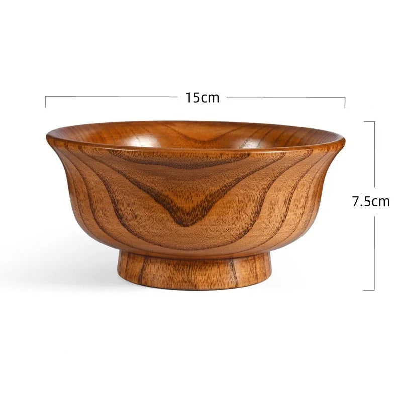 Natural Wood Bowl Sauce Salads Salad Ramen Bowl,Anti Edge High Foot Milk Tea Wooden Bowl Restaurant Creative Anti Scald Bowl