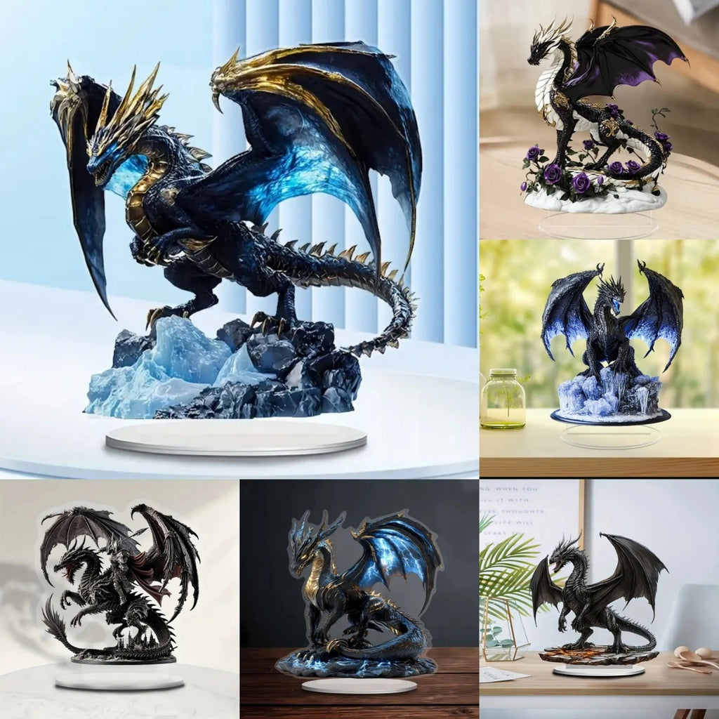 Black Dragon with Lightning 2D Flat Acrylic plaque,Home,Office,Cafe,room,Studio,display Case,Table Ornament Decor Sign Gift