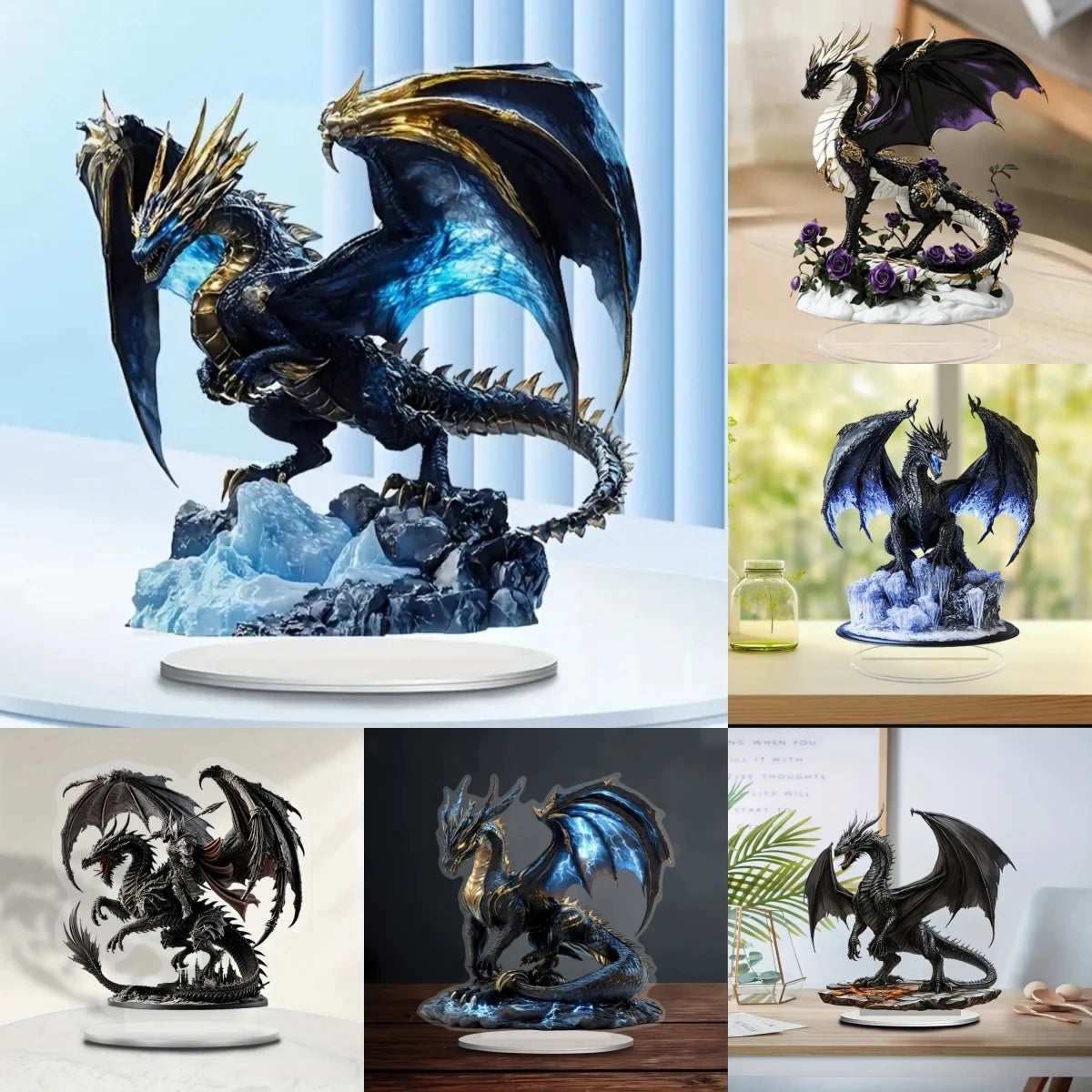 Black Dragon with Lightning 2D Flat Acrylic plaque,Home,Office,Cafe,room,Studio,display Case,Table Ornament Decor Sign Gift