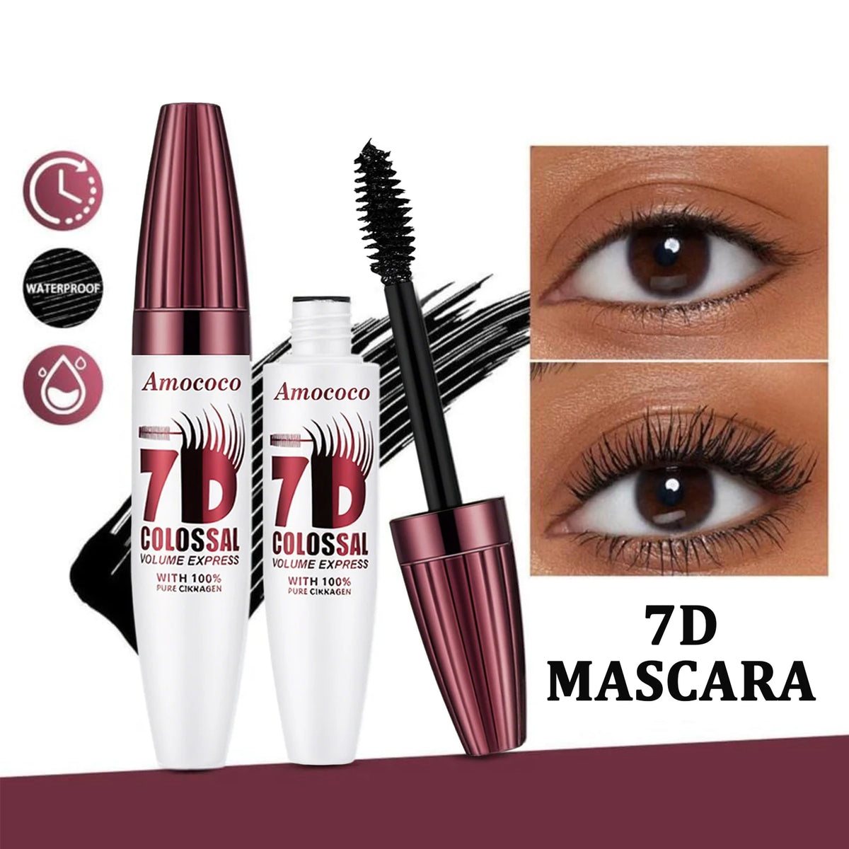 Amococo 2/4pcs 7D Mascara Black Volume Mascara for Eyelashes Eye Makeup Mascara for Women Long Lasting Lash Makeup Easy Apply Daily Beauty Cosmetic Makeup Gift