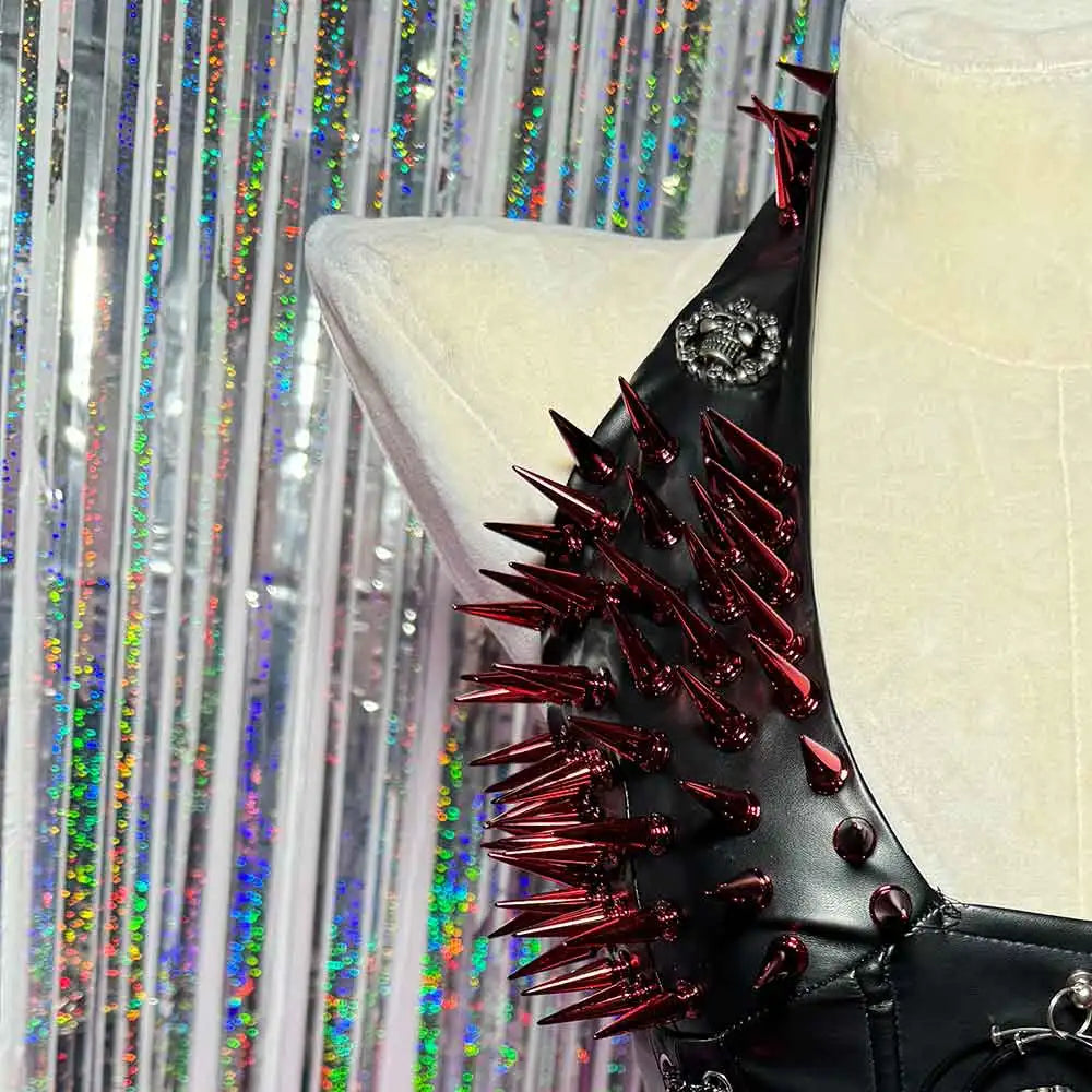 Eco 90s E-Girls Emo Teen Goth DIY Harajuku Y2K Vegan Leather TOPS Punk Rock Red Studded Hand Made Grunge Gothic Kawaii