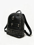 Original Design Punk Black Rivet Cross Backpack Skull Goth Locomotive Bag Fashion Leather Backpacks