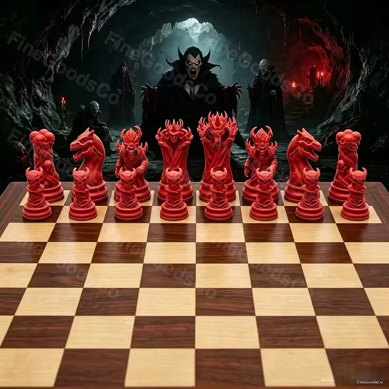 16 Pcs Gothic Vampire Demon Skull Chess Pieces, Dark Devil Sculpted Chessman, Medieval Undead Skeleton Themed Tabletop Ornament