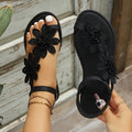 2026 Summer Women 3D Floral Flat Sandals Lace Flower Ankle Strap Slingback Open Toe Slip On Lightweight Non Slip Comfort Walking Slippers Boho Beach Vacation Casual Daily Dating Wedding Party Shoes Black White Multiple Sizes