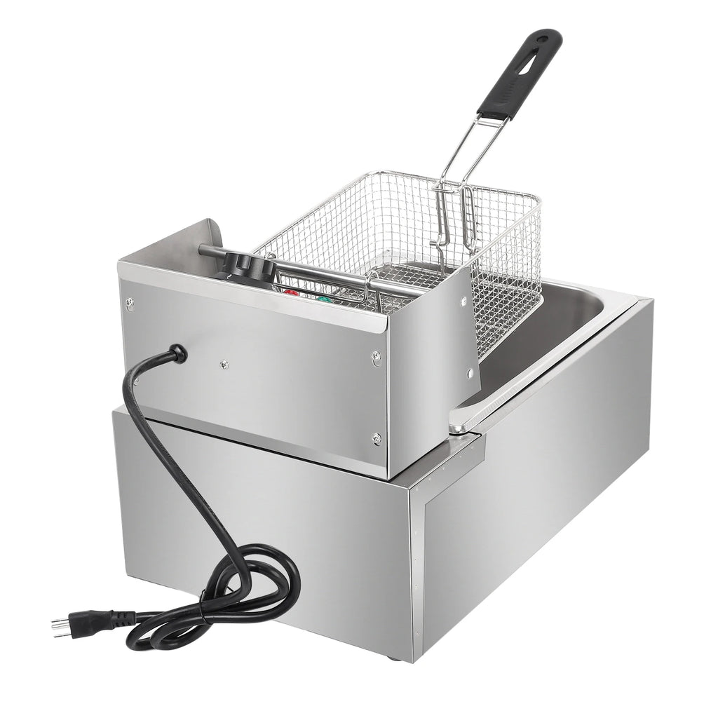 One Electric Deep Fryer with Filter Plate and Frying Basket, with Gloves Tank Stainless Steel Fryer for French Fries, Chicken, And Snacks, Adjustable Temperature Control, And The Lid Helps Prevent Hot Oil from Splattering