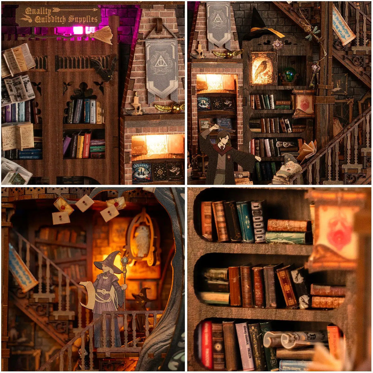 DIY Wooden Magic Library Casa Figurines Miniatures Assembled Villa with Light for Friends Birthday Gifts Home Decor Crafts