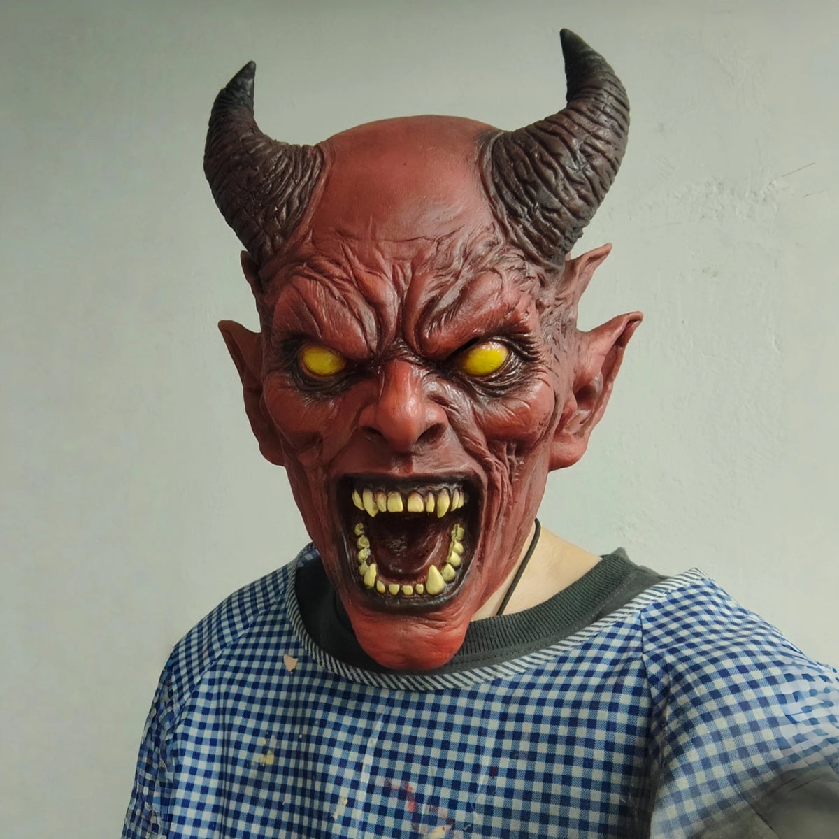 Scary Horned Demon Mask Full Head Latex Devil Mask Horror Halloween Cosplay Masks Costume Party Carnival Haunted House Prop