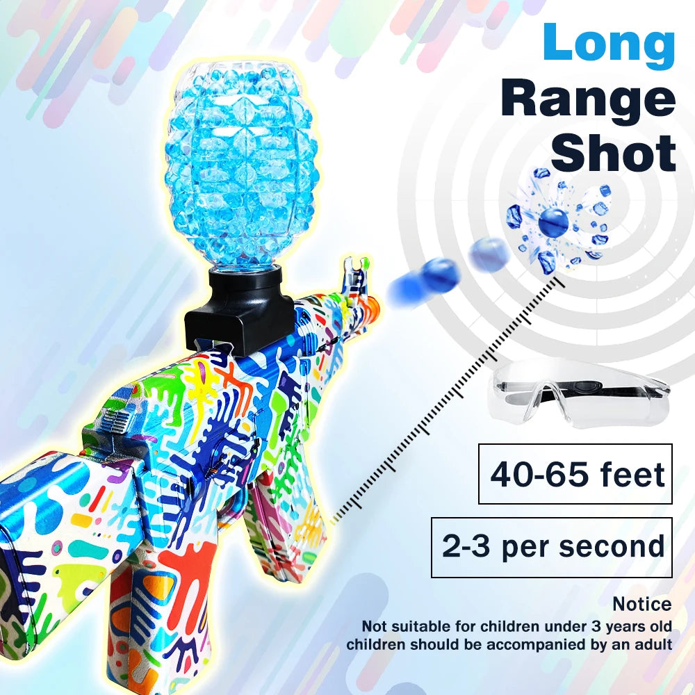 Electric Blaster Gel Ball Blaster Pistol Gun Toy, Automatic Splatter Gun with Glasses, Outdoor Activities (Without Water Beads)