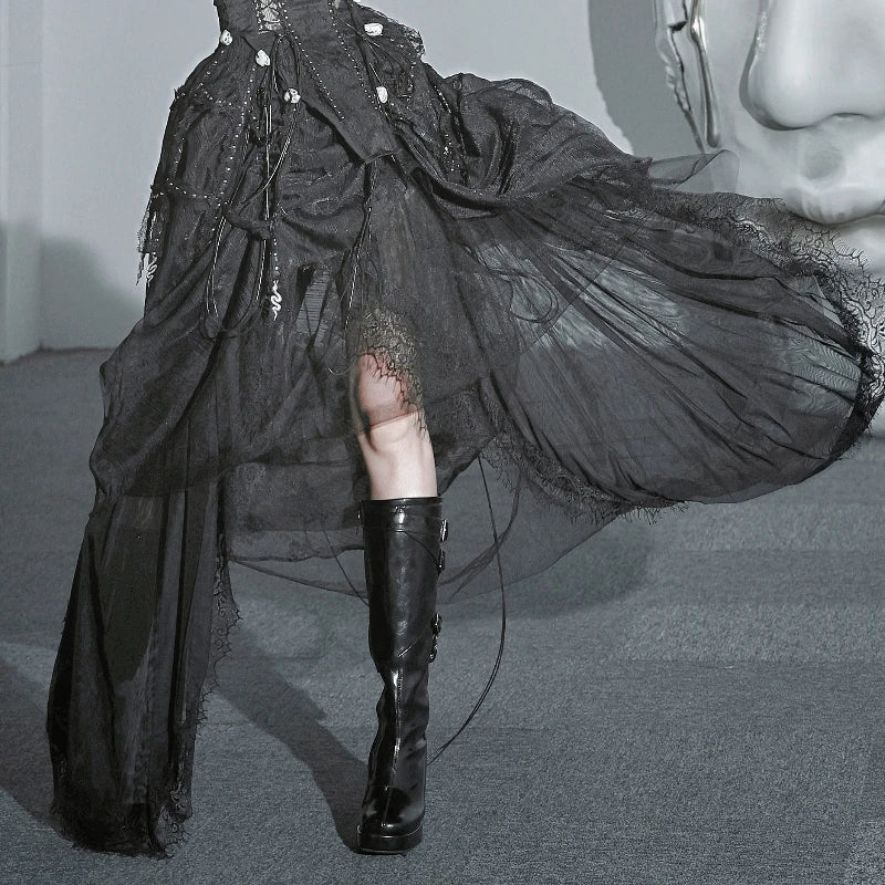 Original Heavy Industry Handmade Pure Black Goth Dark Strap Drawstring Corset Bird Cage Affordable Corset Top For Women