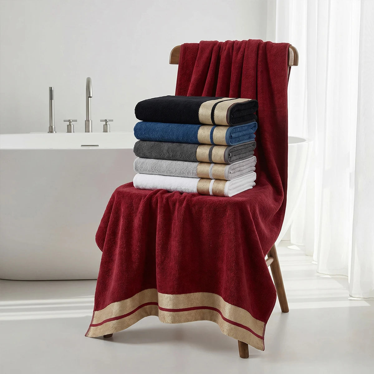 8-Piece Luxury Pure Cotton Bath Towel Set, 2 Bath Towels + 2 Face Towels + 4 Washcloths, Soft and Comfortable, Highly Absorbent, 100% Cotton Towels, Bathroom Decoration Accessories, Everyday Use Towels