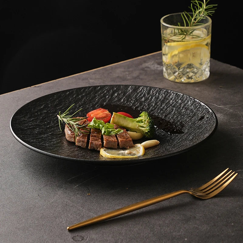10pcs Rock-textured Shallow Plate, Reusable Main Dish, Sturdy and Not Easily Broken, Textured Embossed Design Pasta Plate - Suit
