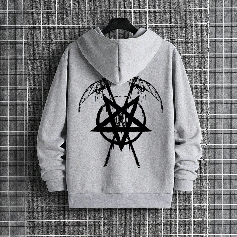 2025 Trendy Mens Hooded Sweatshirts Satan Pentagram Print Autumn Winter Casual Sportswear Urban Fashion Hoodies Male Top Outwear