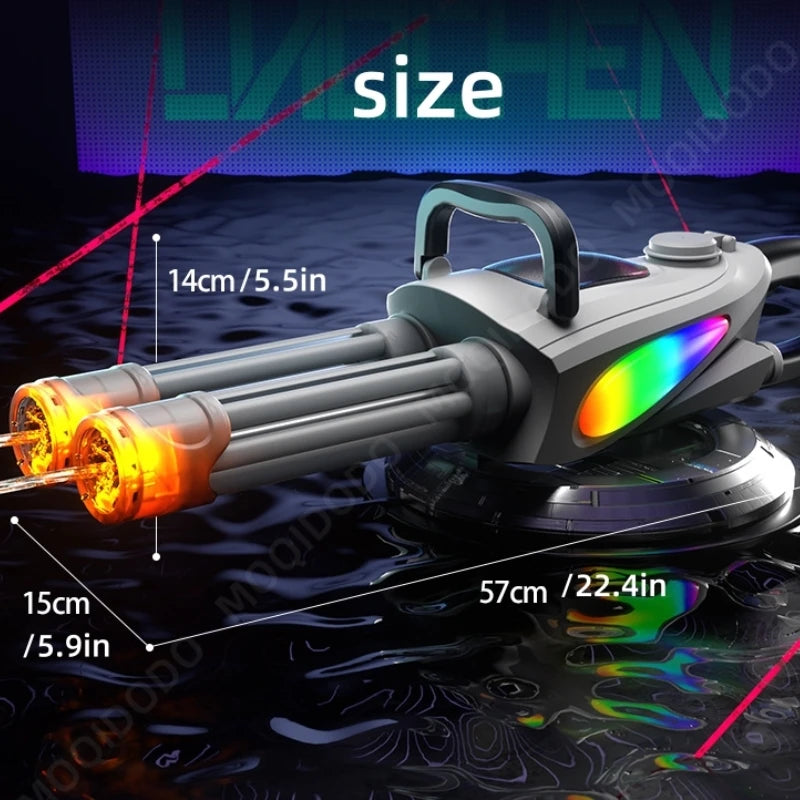 Automatic Gatling Water Gun Toy Double Rotating Gun Barrel with Light Spray Water Pistol Blaster Pool Outdoor Toy for Kids Adult