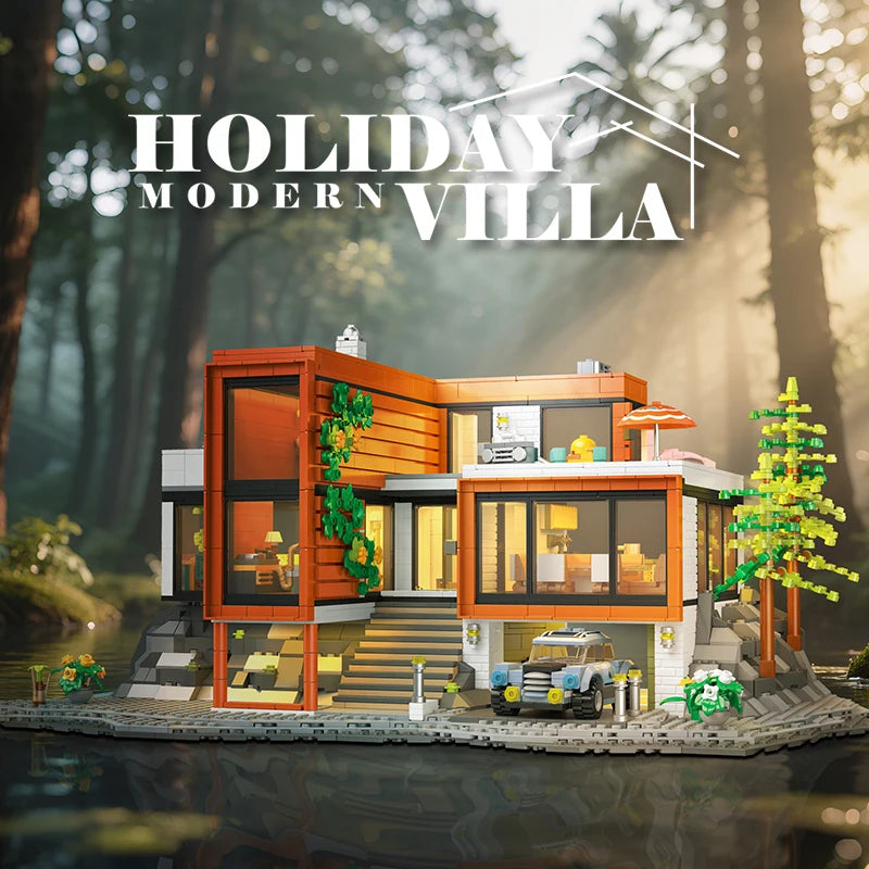 3060PCS Holiday Villa with Lights Building Blocks Set, DIY Large Construction Toy Ornament, Educational Toy, Kids Birthday Gift