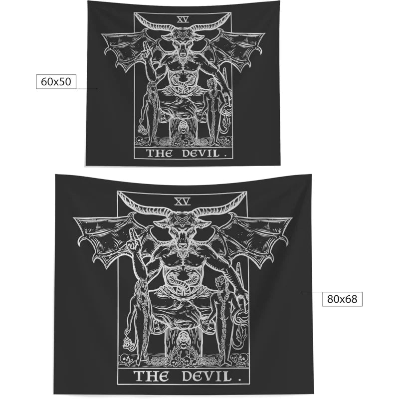 VIKAMA Devil Tarot Tapestry (Black And White) - Bavermott - Gothic Evil Witch Halloween Home Decoration Wall Hanging