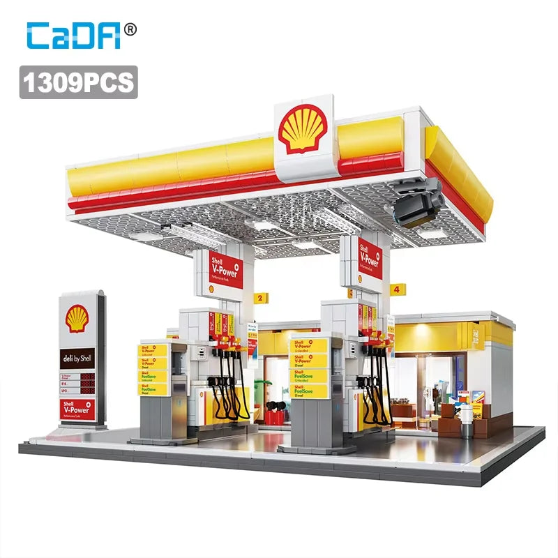 CaDA DIY Shell Retail Station C66026W Car Wash Gas Station Car Building Block USB Lighting Build Bricks Gift Toys For Children