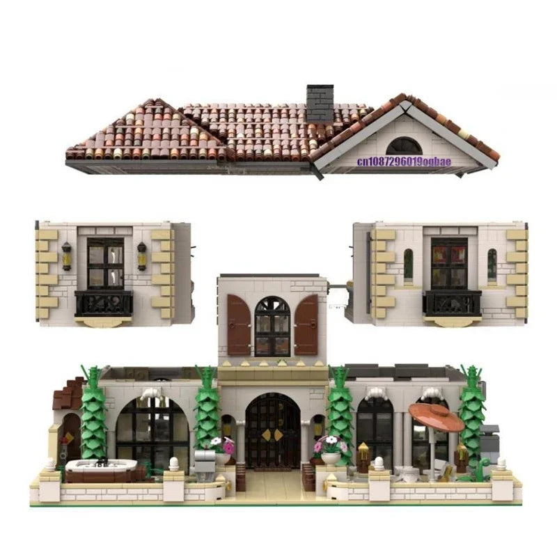 6458PCS City Hot Selling Street View Moc Mediterranean town villa model DIY creative ideas ChildToy Assembly Puzzle birthdayGift