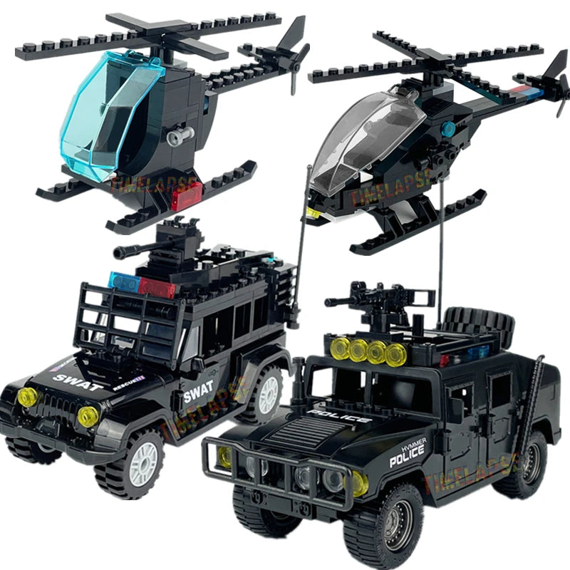 Militarys Riot Truck Helicopter Camouflage Commando Wranglers Car Off Roader Building Blocks Classic Model Sets Bricks Kids Kits