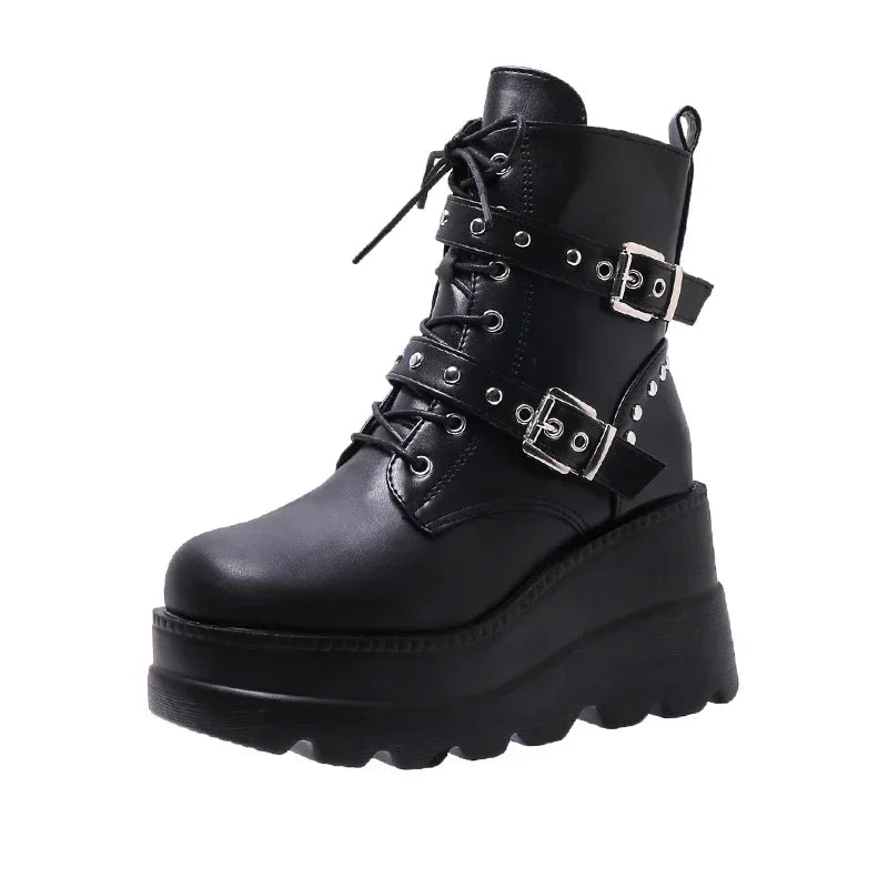 2024 Goth Platform Ankle Chelsea Boots Women New Rock Emo Chunky Grunge Wedges Motorcyccle Shoes Big Sizes 43 Booty Woman